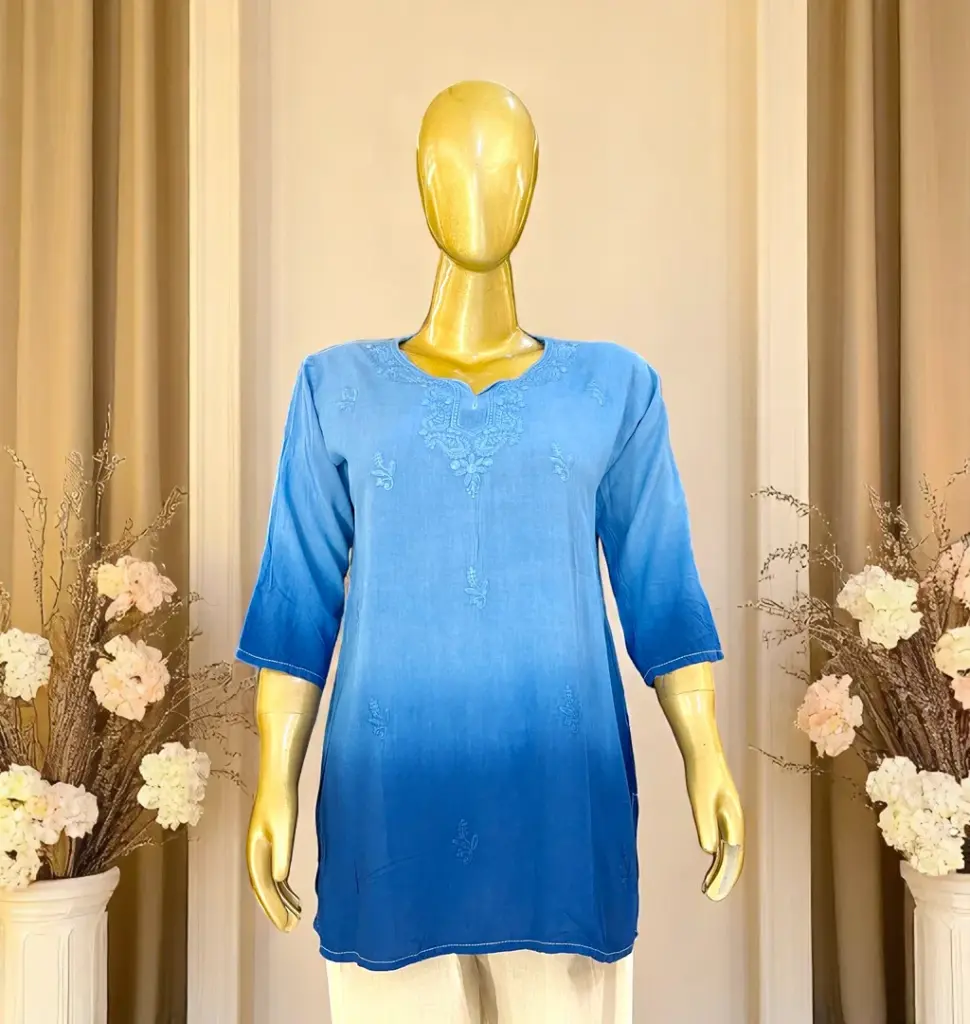 Blue Dual-Tone-Short-Kurti-with-Neck-Embroidery-Kurti01.webp