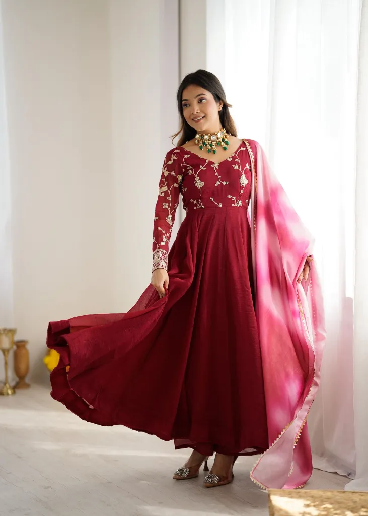 Crunchy-Silk-Sequin-Embroidered-Gown-Palazzo-Digitally-Printed-Chinon-Dupatta-Set-Maroon3.webp