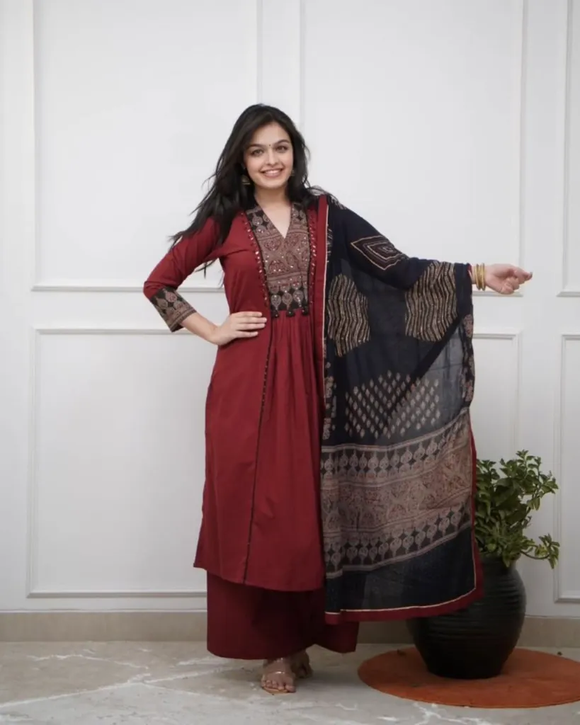Pure-Cotton-60-60-A-Line-Machine-Printed-Kurta-Pant-Set-with-Adda-Work-Dual-Pockets-Maroon5.webp