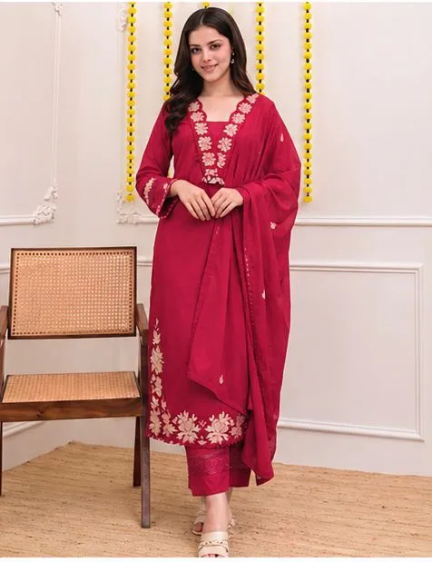 Pure-Cotton-60-60-Straight Kurta-Pant-Set-with-Detailed-Embroidery-Work-Red4.webp
