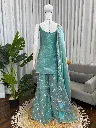 Exclusive Fendy Silk Thread and Sequence Embroidered Tunic, Matching Elastic Palazzo, and Border Work Dupatta 3-Piece Set9.webp