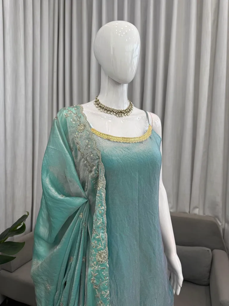 Exclusive Fendy Silk Thread and Sequence Embroidered Tunic, Matching Elastic Palazzo, and Border Work Dupatta 3-Piece Set8.webp