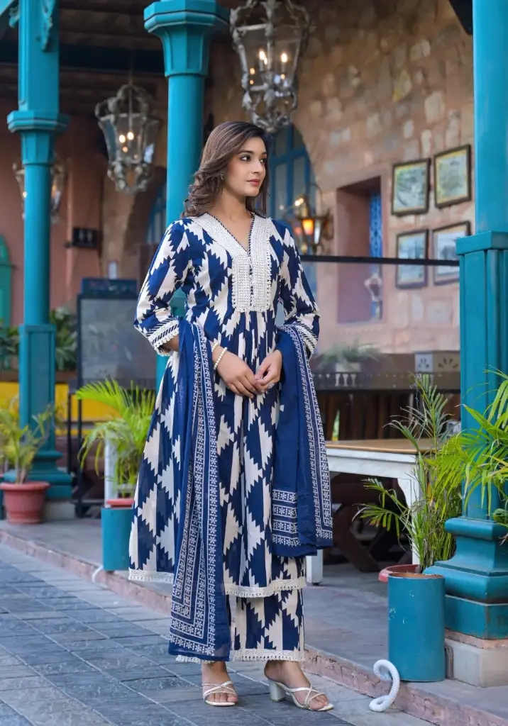 Indigo-Block-Print-A-Line-Kurti-with-Palazzo-Pants-and-Dupatta1.webp