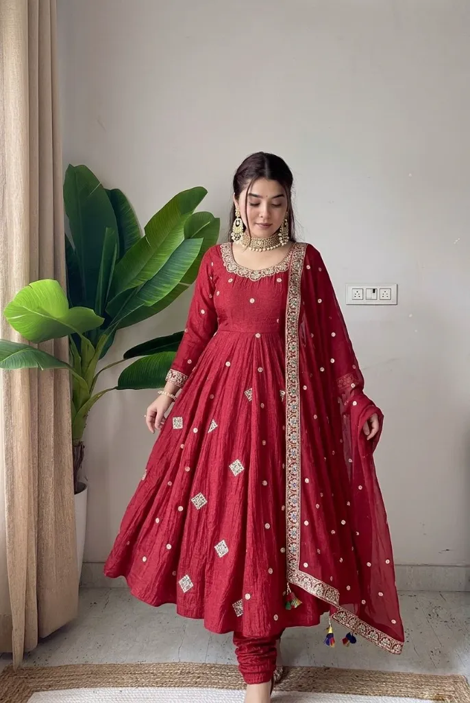 Premium-Crunchy-Silk-Fully-Flared-Gown-with-Sequins-Embroidery,-Coordinated-Trousers,-and-Lace-Border-Dupatta-3-Piece-Festive-Set4.webp
