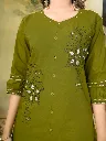 Premium Pure Cotton Co-Ord Set with Multi-Color Thread Embroidery, Matching Straight-Cut Trousers 2-Piece Designer Contemporary Set Green3.webp