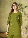 Premium Pure Cotton Co-Ord Set with Multi-Color Thread Embroidery, Matching Straight-Cut Trousers 2-Piece Designer Contemporary Set Green2.webp