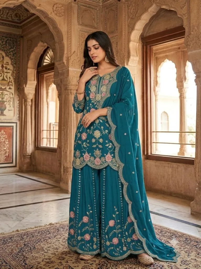 Pure-Chinon-Silk-Sequence-&-Thread-Embroidered-Kurti-&-Flared-Palazzo-Suit-Set5.webp